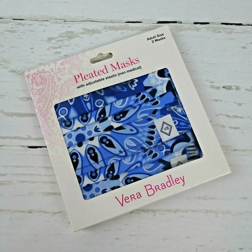 Clearance!💎5/$25 Vera Bradley 2-Pack Pleated Cloth Face Masks Blue